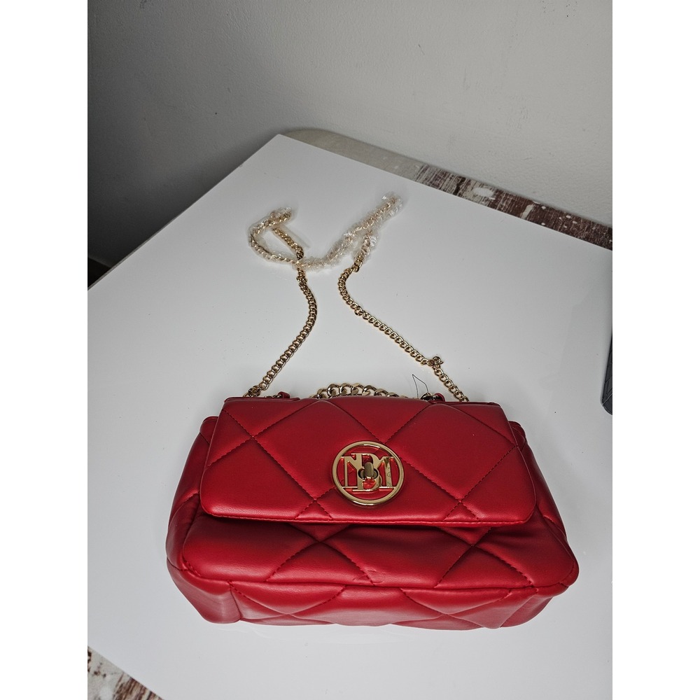 Studio Badgley Mischka Red Quilted Small Bag Gold Chain Turn Lock BMH-301 NEW